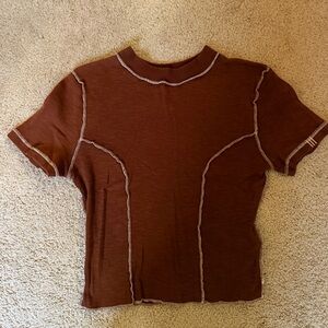 BDG Rust Short Sleeve Top with Contrast Stitching